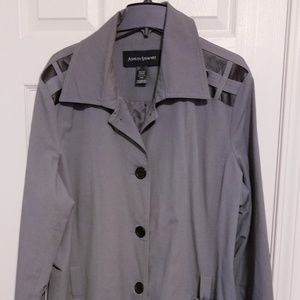 Gray and black pleather trench coat